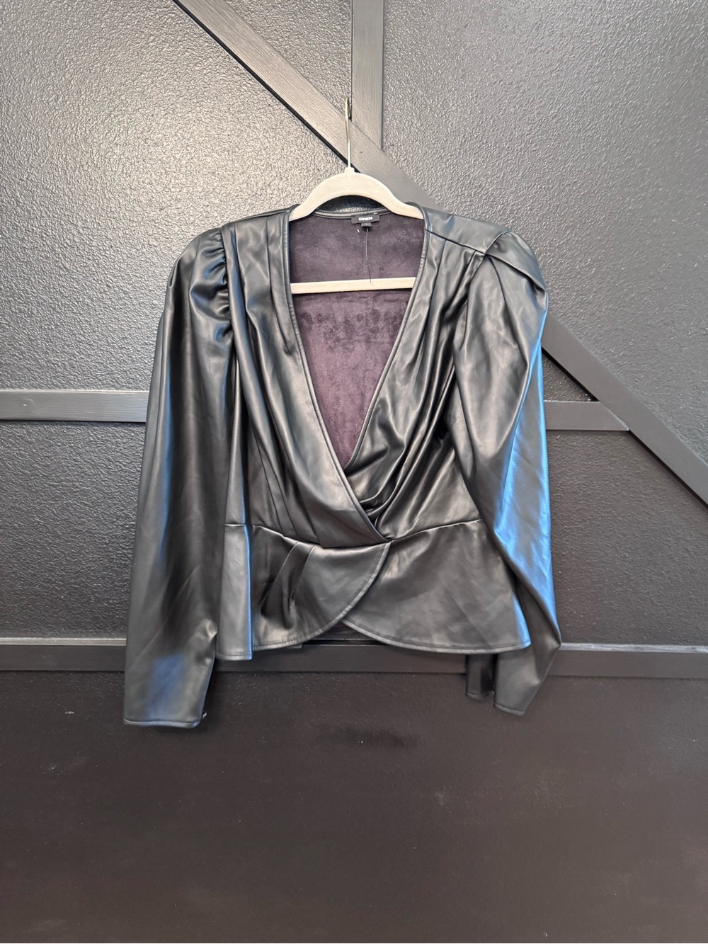 Express Black Faux Leather Draped Blazer